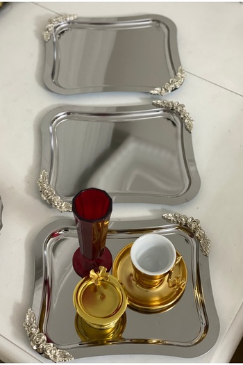 SEVA ÇELİK Italian Model - Stainless Steel, Large Wave, Serving and Presentation Tray with 6 Adept Accessories