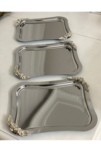 SEVA ÇELİK Italian Model - Stainless Steel, Large Wave, Serving and Presentation Tray with 6 Adept Accessories