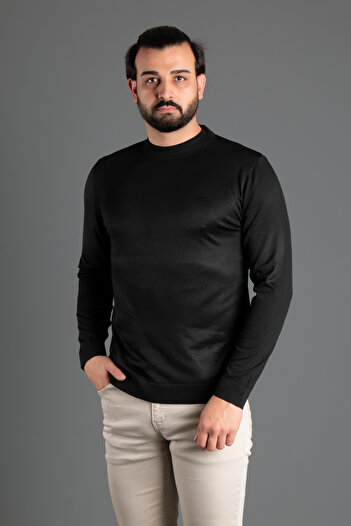 ZEKİ ÖZER Black Men's Half Throat Knitwear Sweater
