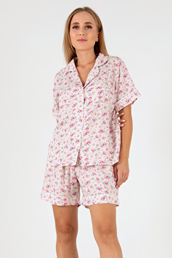 Doremi Pink Floral Short Sleeve Women's Shorts Pajama Suit