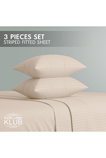 Hotel Linen Klub Double-striped Fitted Sheet Set - Premium And Durable Quality, Deep Pocket For A Perfect Fit