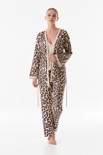Fulla Moda Leopar Desenli Askılı 3 Lü Pijama Takımı