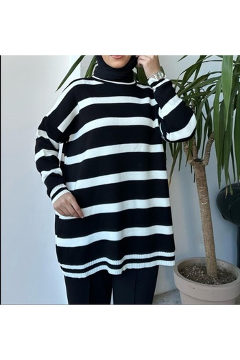 Vaniza Standard Size Striped Long Sleeve Knitwear Tunic