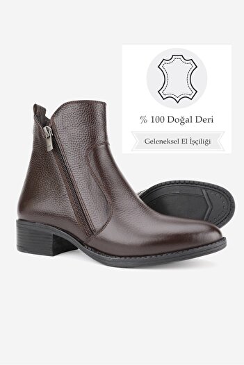 TUNAELLİ KADIN KAHVERENGİ HAKİKİ DOĞAL DERİ 36-41 NUMARA BOT & BOOTİE
