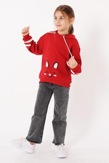 zepkids Hooded Long Sleeve Red Color Girl's Sweatshirt