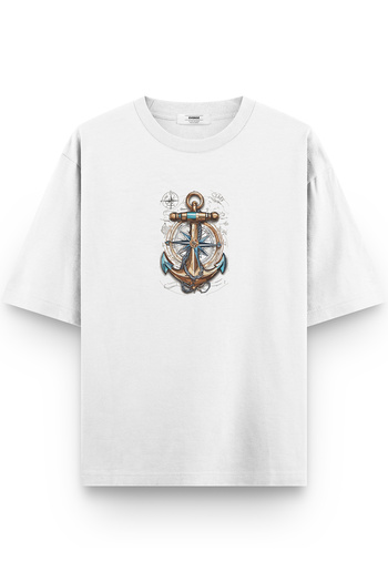 Overoz Sailor Anchor Printed Semi Oversize T-Shirt 1176