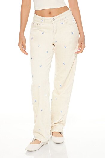 Forever 21 Mantar Desenli Kadife Pantolon