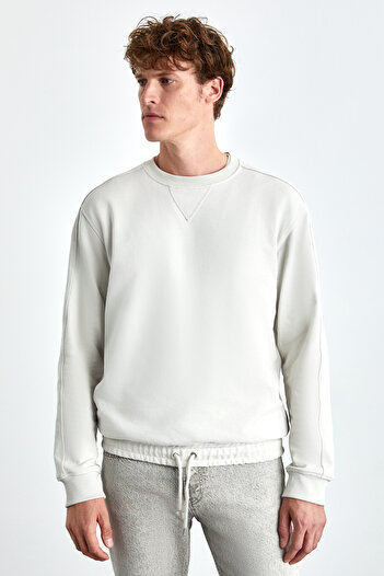 GRIMELANGE Danko Men's Soft Crew Neck 3 Thread Stone Color Sweatshirt