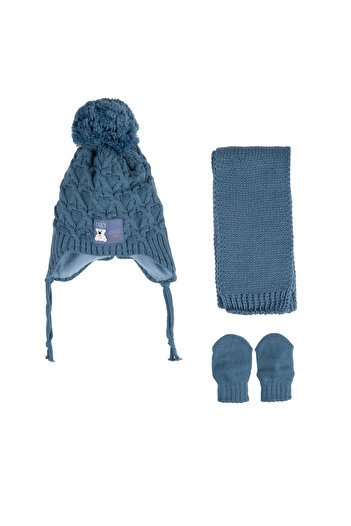 Kitti 0-12 Ay Erkek Bebek & Çocuk Teddy Label Model- İçten Polarlı Atkı Bere Eldiven 3'lü Set