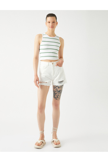 Koton Crop Ribbed Undershirt Basic Halter Neck