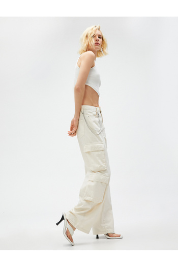 Koton Cargo Pants Wide Leg Chain Detailed Cotton