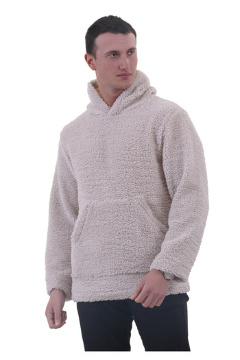 Exve Exclusive Beige Plush Fur Winter Hooded Cotton Lycra Winter Regular Fit Hoodie Sweatshirt
