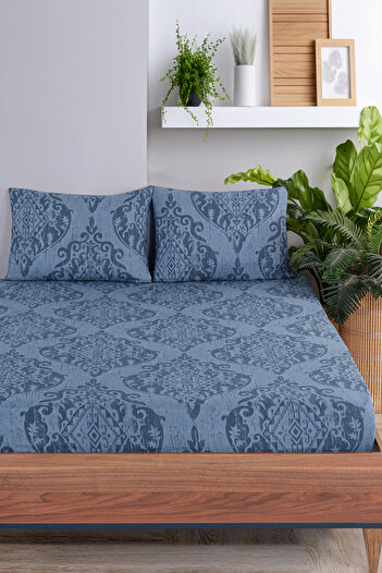 Eponj Home Navy Blue Double Fitted Sheet Set - Hitit Combination