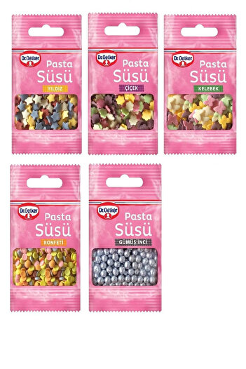 Dr. Oetker Süsleme Glazürü 4 Çeşit X 19 Gr-Dekor Serisi Çiçek+Kelebek+Konfeti+Gümüş İnci+Yıldızlar