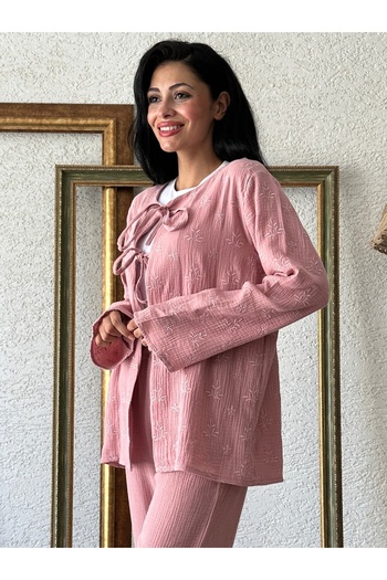 KÜÇÜĞÜM BUTİK Muslin Tie Powder Embroidered Blouse
