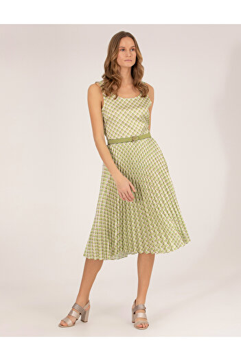Pierre Cardin Yeşil Desenli Pileli Midi Etek 50269324-VR232