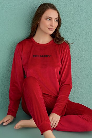 cotonhause Women's Long Sleeve Velvet Red Pajamas Set C1T3N1O65-10