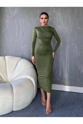 Modamorfo Gathered Side Long Skuba Dress