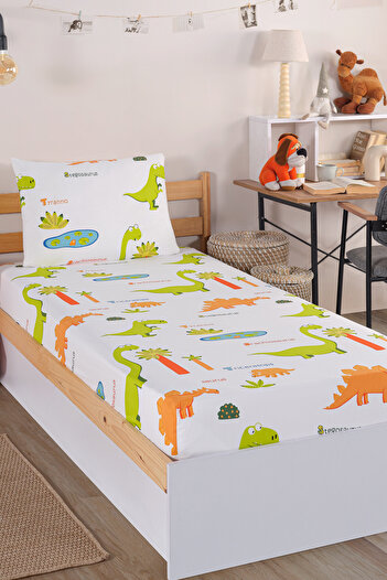 Eponj Home White Single Dinosaurs - Pes Elastic Sheet Set