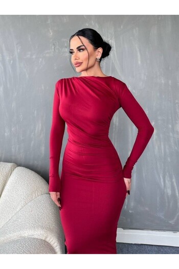 Modamorfo Gathered Side Long Skuba Dress