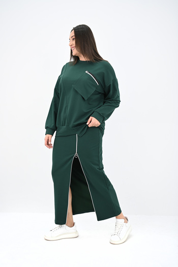 Koza Butik Women's Plus Size Zipper Detailed Skirt Set 8159-25
