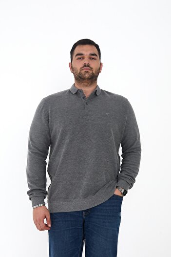 Maccali Men's Large Size Winter Oversized Smoked Polo Neck T-Shirt