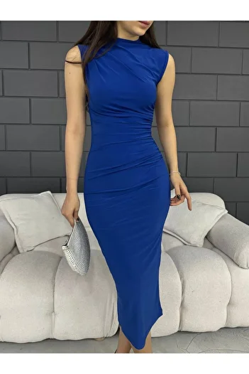 SMİJE SE Rochie midi mulată de damă fără mâneci, cu pliuri/drapaj