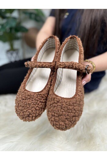 Nstil Women's Daily Buckle Plush Lightweight Serrated Sole Low Heeled Shoes - Oval Toe 377