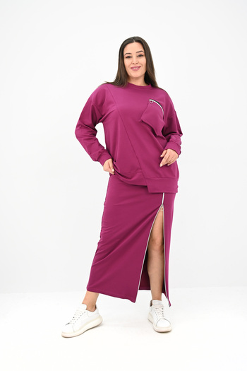 Koza Butik Women's Plus Size Zipper Detailed Skirt Set 8159-25