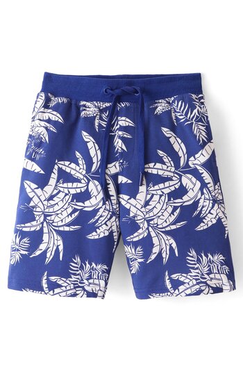 Pine kids Terry Above Knee Length Shorts Trees Print - Blue