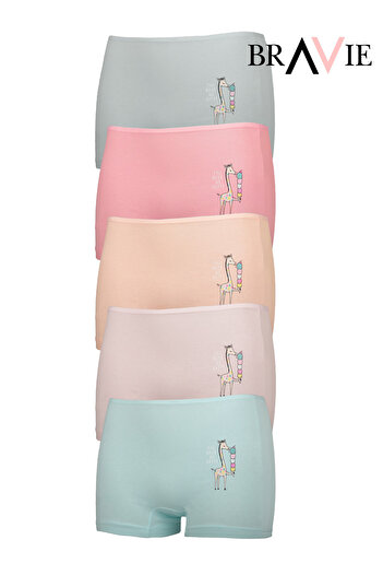Bravie Giraffe Illustrated Colorful Girl's Boxer Briefs Brv1-Zbx