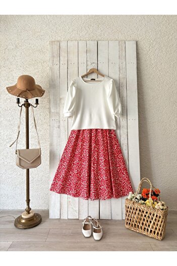 KÜÇÜĞÜM BUTİK Poplin Red Daisy Skirt