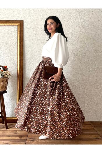 KÜÇÜĞÜM BUTİK Φούστα Poplin Flared - Καφέ Floral Pattern