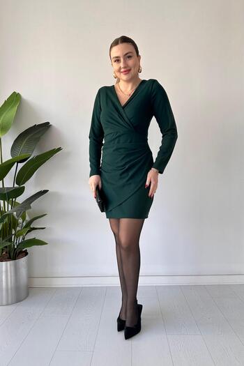 MaziButik Anvelop Krep Elbise Zümrüt