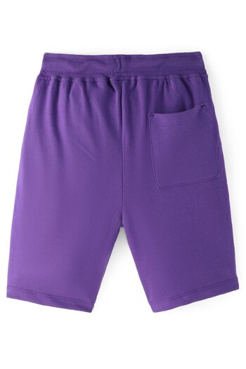 Pine kids Looper Knit Above Knee Length Corallites Shorts with Tree & Text Print - Purple