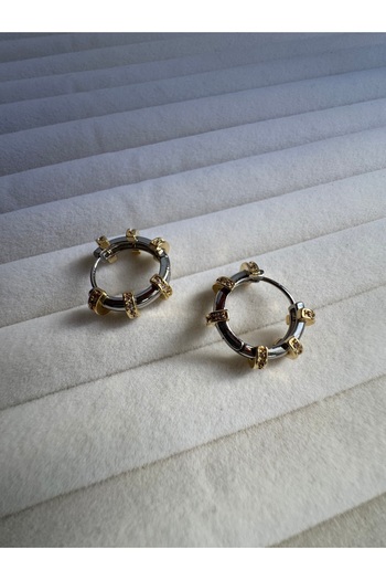 ESMECO Zircon Stone Steel Hoop Earrings