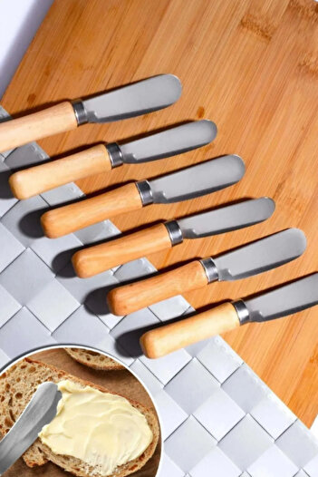WAPPA 6 Pieces Luxury Butter Jam Breakfast Knife with Wooden Bamboo Handle 11cm Breakfast-Knife