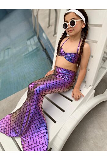TRENDİMİZBİR 3-12 Years Girls Mermaid Costume Dress and Swimsuit