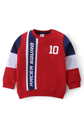 Babyhug Cotton Knit Full Sleeves T-Shirt & Lounge Pants Set With Racer Squad Print - Red