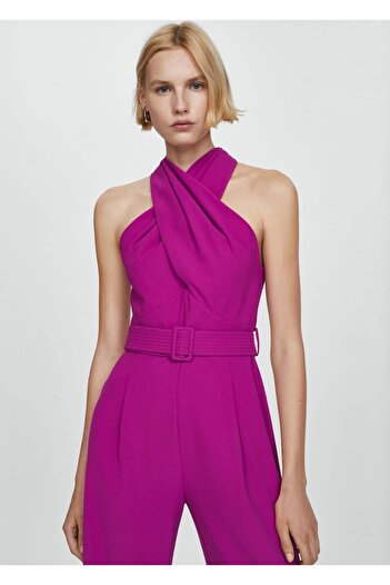 MANGO Woman Double-breasted Collar Jumpsuit with Belt