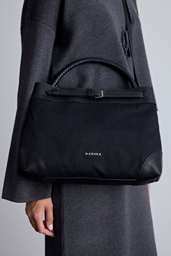 Manuka Black Canvas Bag - Belt Detailed
