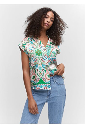 MANGO Woman Patterned satin shirt