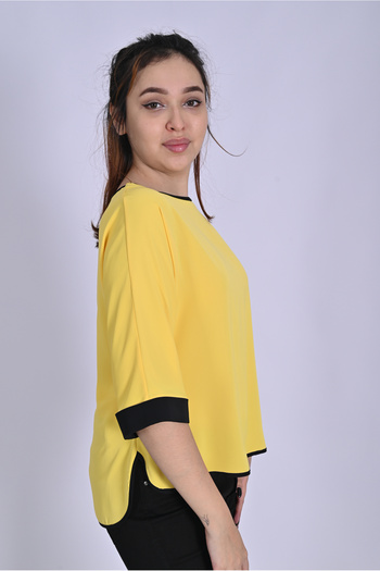 UNIQUE LADY Plain Stylish Large Size Women's Blouse with Piping