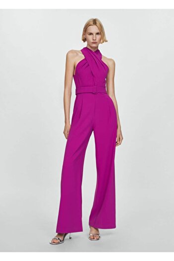 MANGO Woman Double-breasted Collar Jumpsuit with Belt