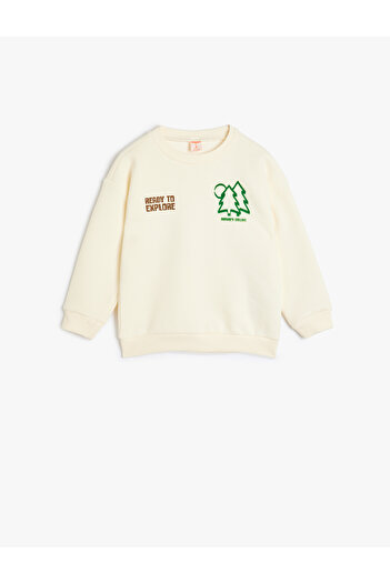 Koton Nature Themed Crew Neck Printed Raised Sweatshirt