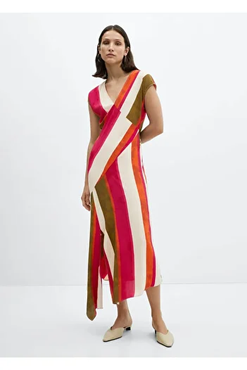 MANGO Woman Cut-out Striped Dress