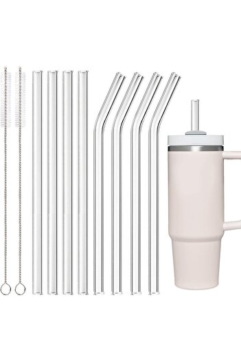 madamina Set of 8 Glass Straw, 31cm Long Glass Straw for Stanley Adventure Quencher Travel Cups