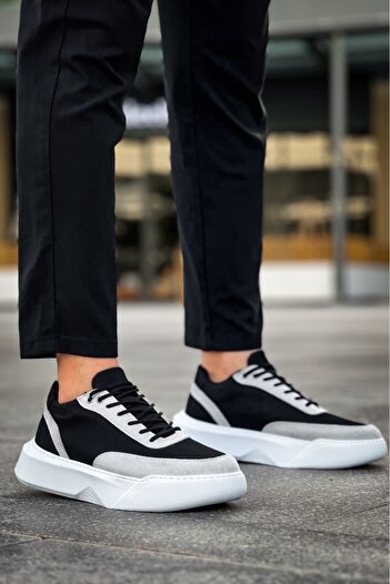 BOA Ba0354 Casual Lace-Up Men's Gray Segmented Black High Sole Sneakers