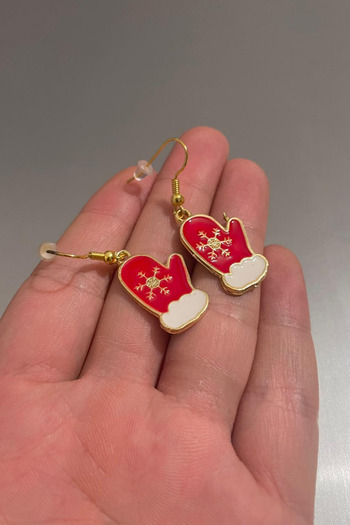 Jaida Moda Women's New Year's Earrings with Gloves and Snowflake Figure