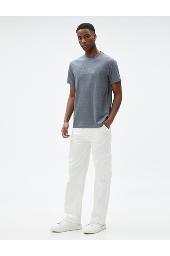 Koton Σλόγκαν εμπριμέ T-Shirt Crew Neck Slim Fit Κοντό μανίκι